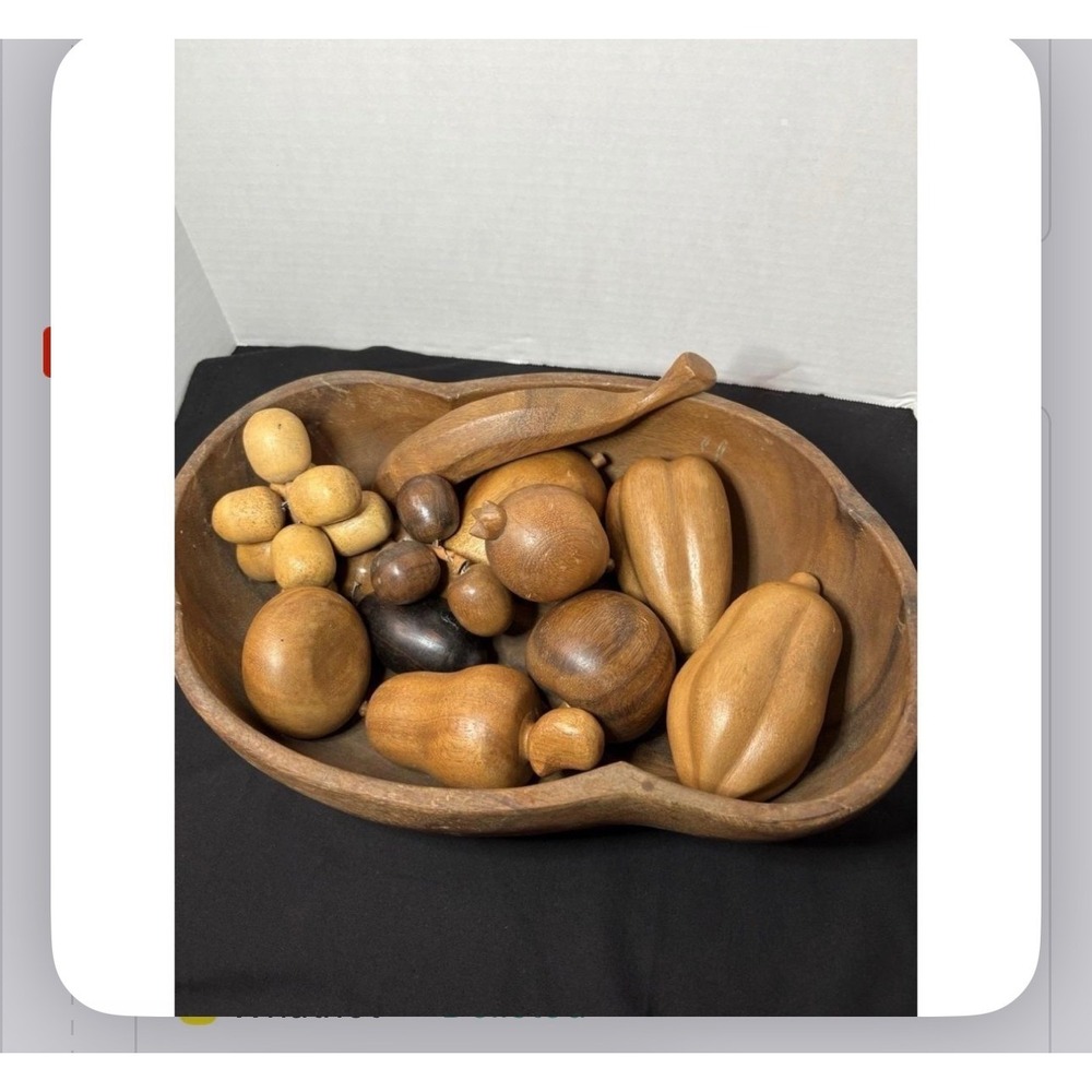 Vintage Monkey Pod Wood Hand Carved Fruit Set & Large Organic Bowl Philippines